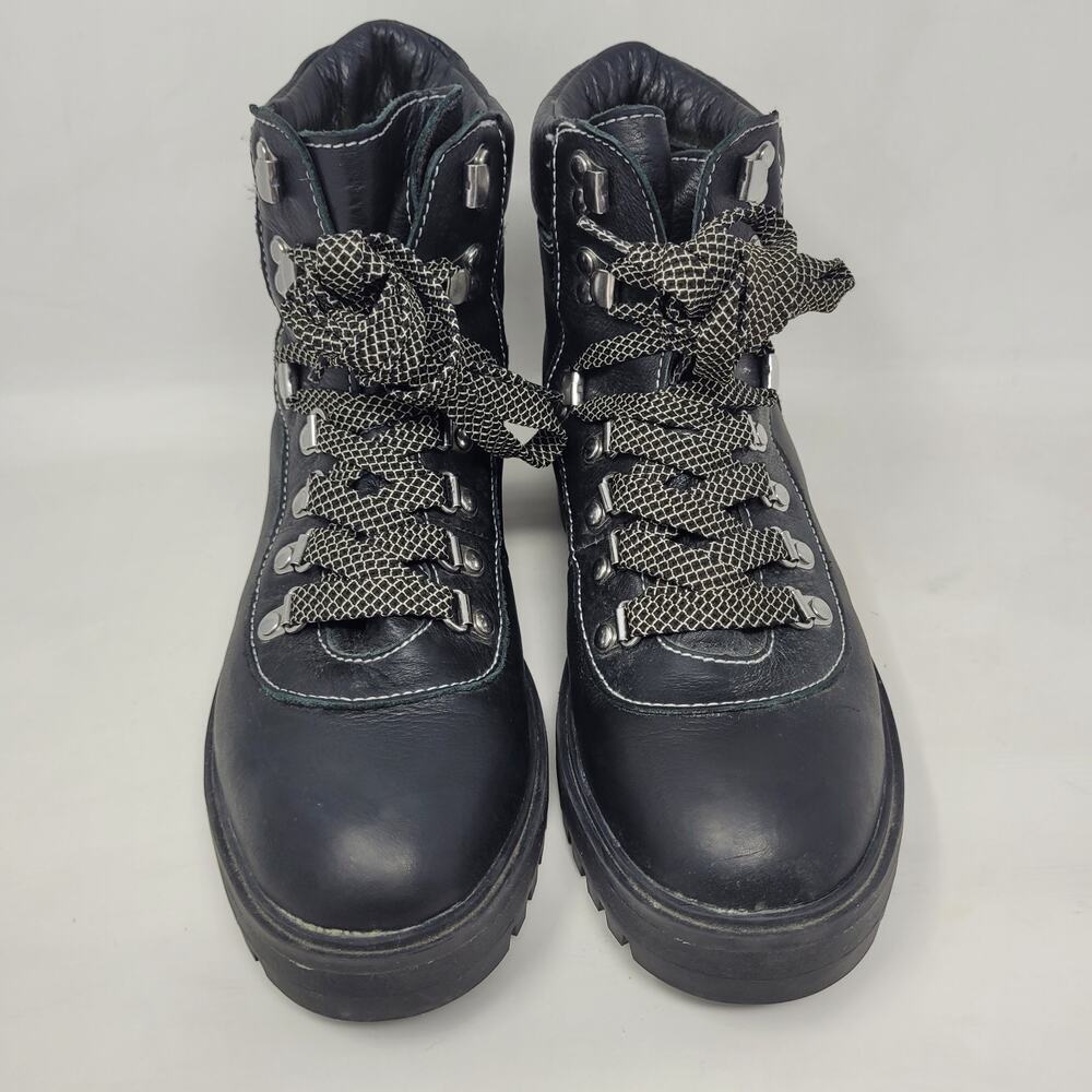 J. Crew Black Leather Lace-Up Lug Sole Ankle Boots - Picture 3 of 10